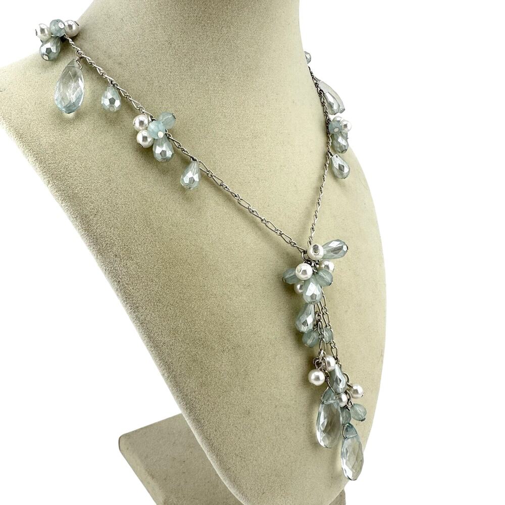 Robert Rose Elegant Blue Teardrop Beads Faux Pearls Silver Tone 23” Necklace
